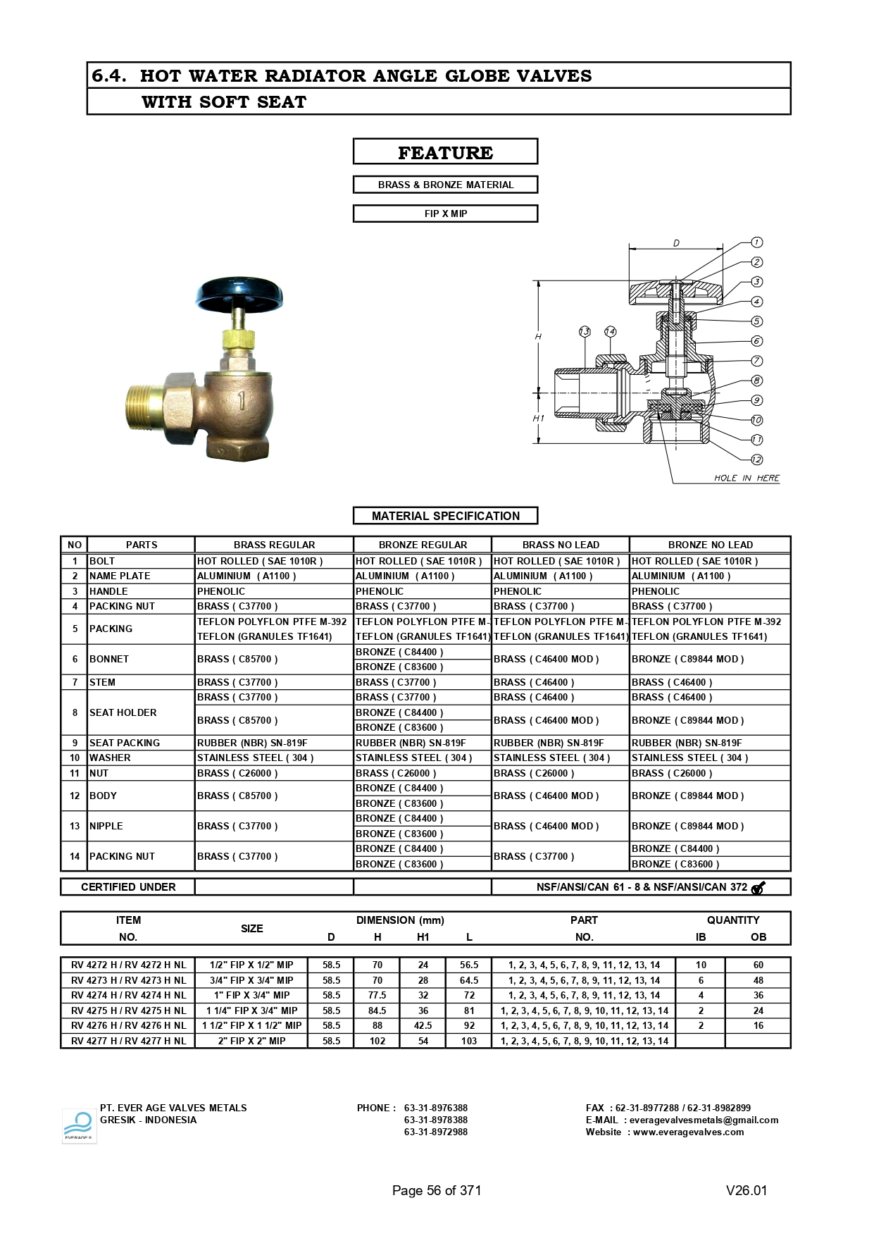 HOT WATER RADIATOR ANGLE GLOBE VALVES WITH SOFT SEAT - RV 4272 H - RV 4277 H